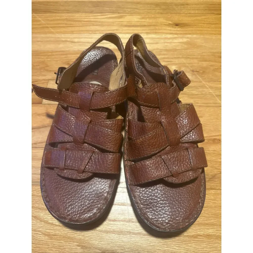 Born Leather Slingback Sandals Men's Sz 11 EU 43 Brown Handcrafted Comfort
